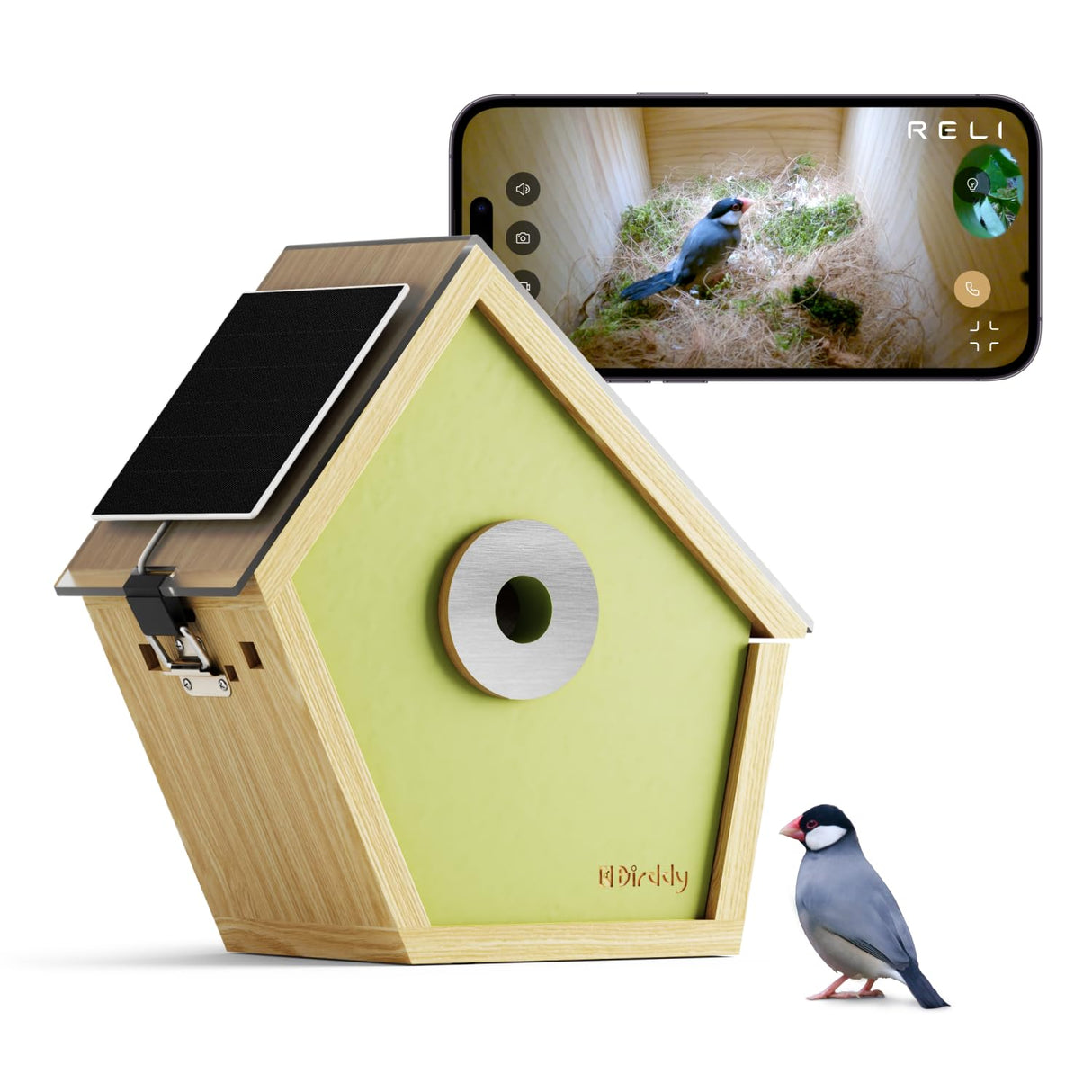 RELI Birddy® Original Smart Birdhouse with Camera, Solar Powered Cam Bird Nest with AI Recognition, Time-lapse Photography, WiFi Outdoor Nesting Box for Birds, Ideal Gift for Bird Lover Watching Birds RELI