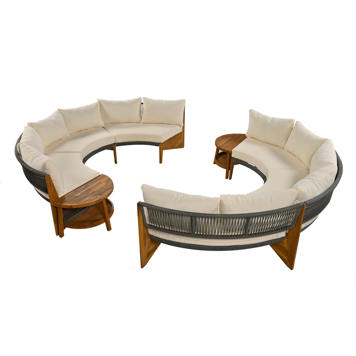 NCKMYB Curved Outdoor Sofa Round Patio Furniture for 6 Persons, 2 Half Moon Outdoor Conversation Set with Coffee Table for Garden Backyard Terrace, Beige NCKMYB