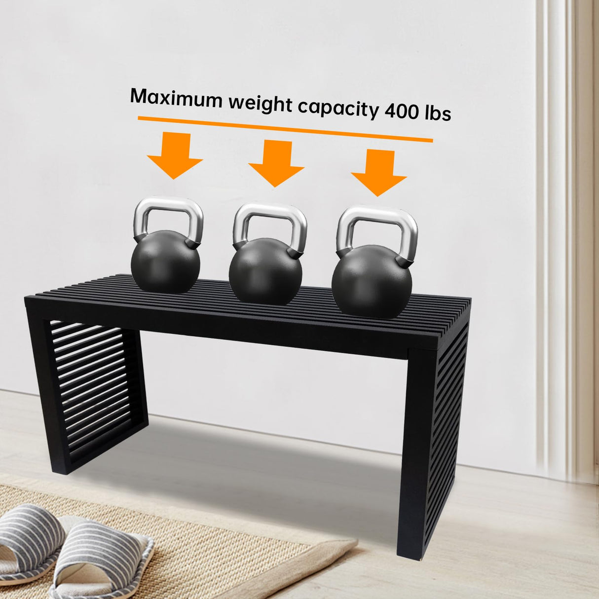 Yikaroeli Bamboo Dining Bench, 35 inch Entryway Bench, Indoor Kitchen Table Bench for Entryway Dining Room Living Room Bedroom End of Bed-Black Yikaroeli