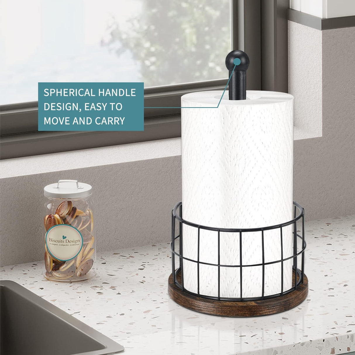 YINMIT Paper Towel Holder Countertop, Standing Paper Towel Roll Holder for Bathroom, Paper Towel Rack with Heavy Duty Wooden Base for Kitchen Counter, Fits Standard or Jumbo-Sized Rolls YINMIT