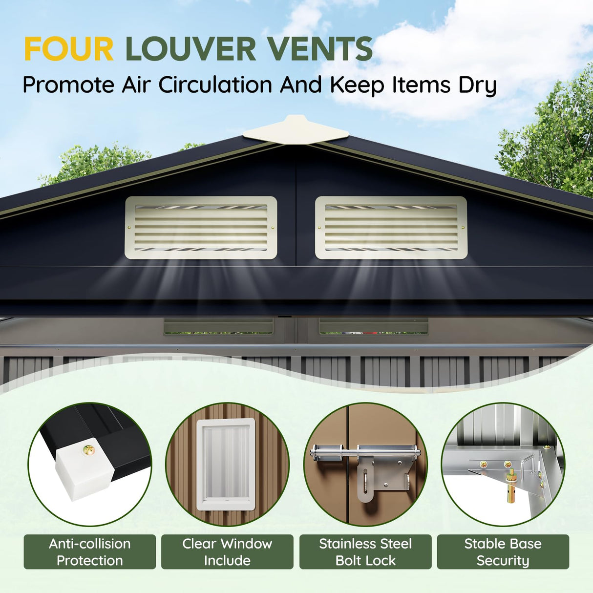 Breezz 8x6FT Outdoor Steel Storage Shed with Clear Window, Lockable Doors, Weather-Resistant Metal Tool Shed for Garden, Backyard, Patio, and Utility Storage.Brown BreezZ