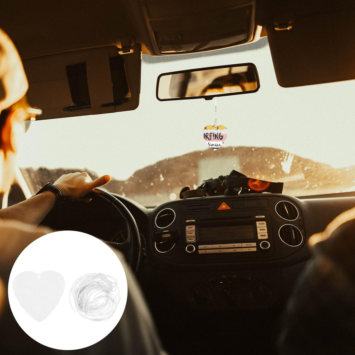 NUOBESTY Sublimation Air Freshener Blanks - 1 Set Car Scented Hanging Sheets Heart Shaped DIY Sublimation Air Freshener with 5 Elastic Strap for Home Car Decoration NUOBESTY