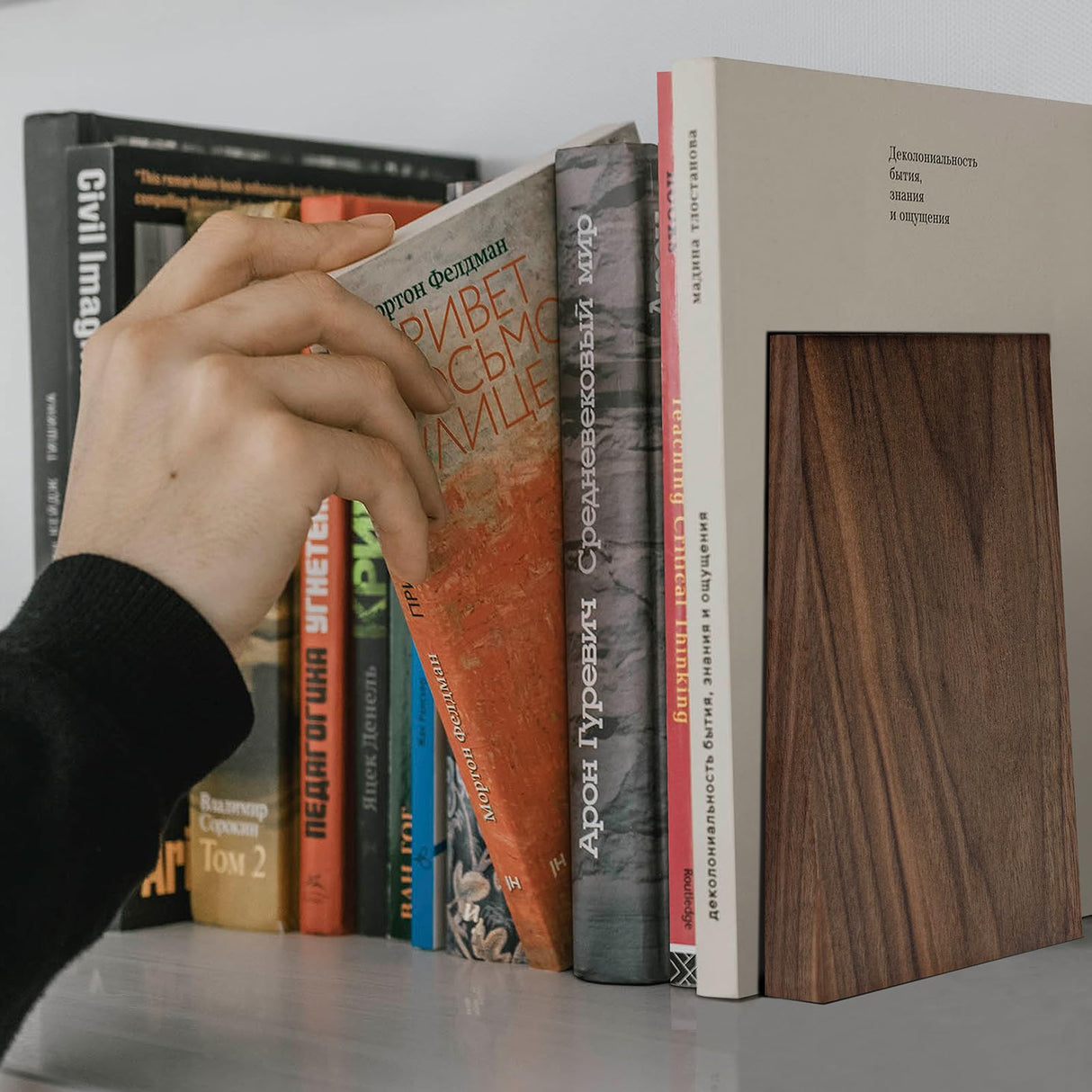 Luxdecor Wood Bookends Hold Heavy Books- Walnut Bookends for Office, Sturdy Bookends for Desk Non Skid, Decorative Walnut Wood Bookends Large, 2pack Triangle Wood Book Ends Luxdecor