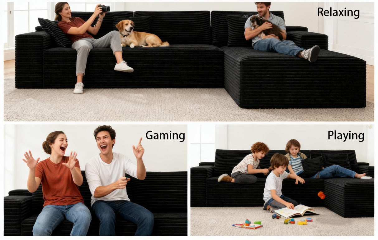 HDDFER 104" Boneless Couch Cloud - Inspired Modular Sectional Boneless Sofa for Living Room: L-Shaped Deep Seat,4 seat No Assembly,Black HDDFER