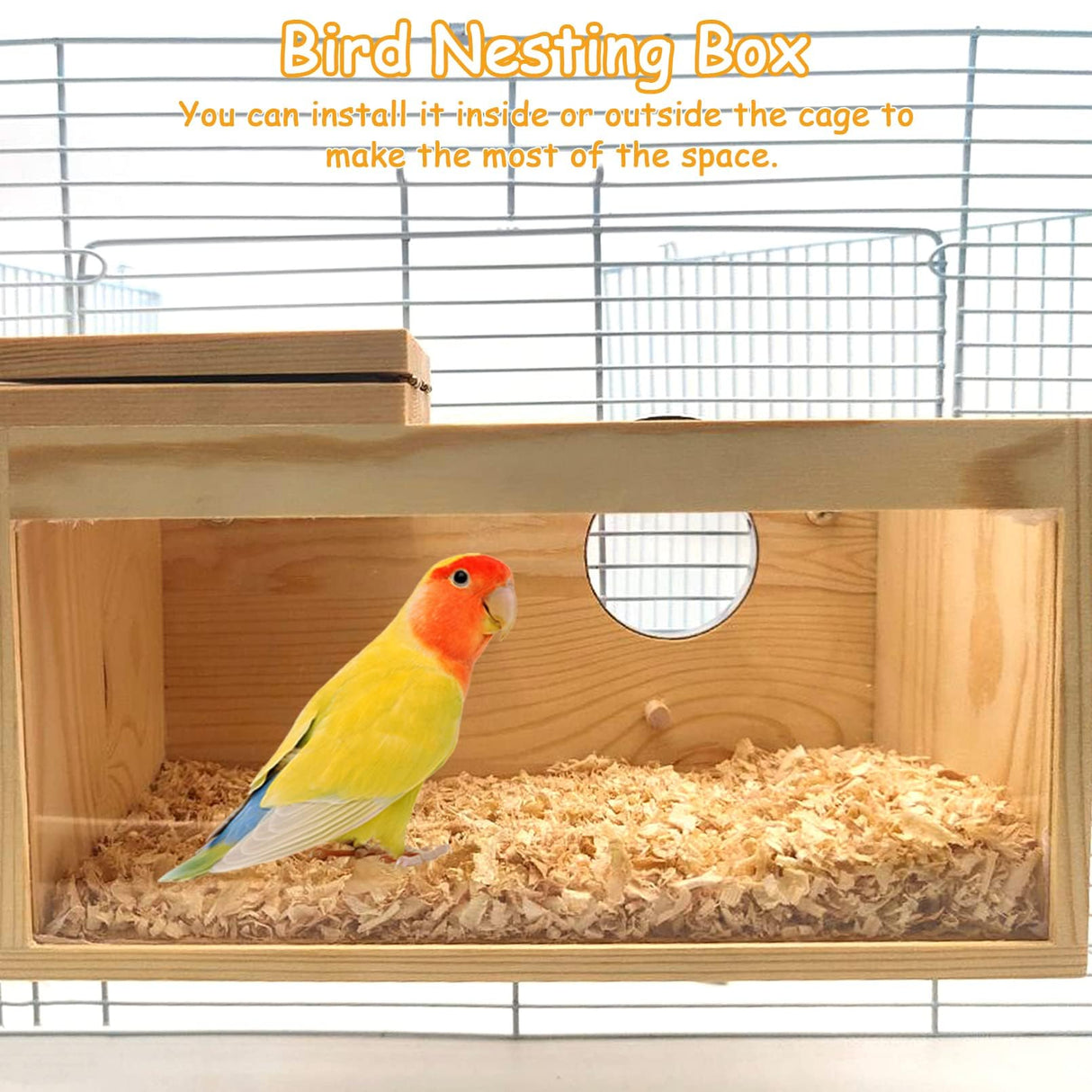 PINVNBY Large Natural Wood Parakeet Nesting Box Budgie Breeding Box Acrylic Bird Nest for Cage Transparent Panoramic for Birds, Parrots, Cockatiels, Lovebirds, Canaries (S: 7.87 x 4.72 x 4.72 inch) PINVNBY