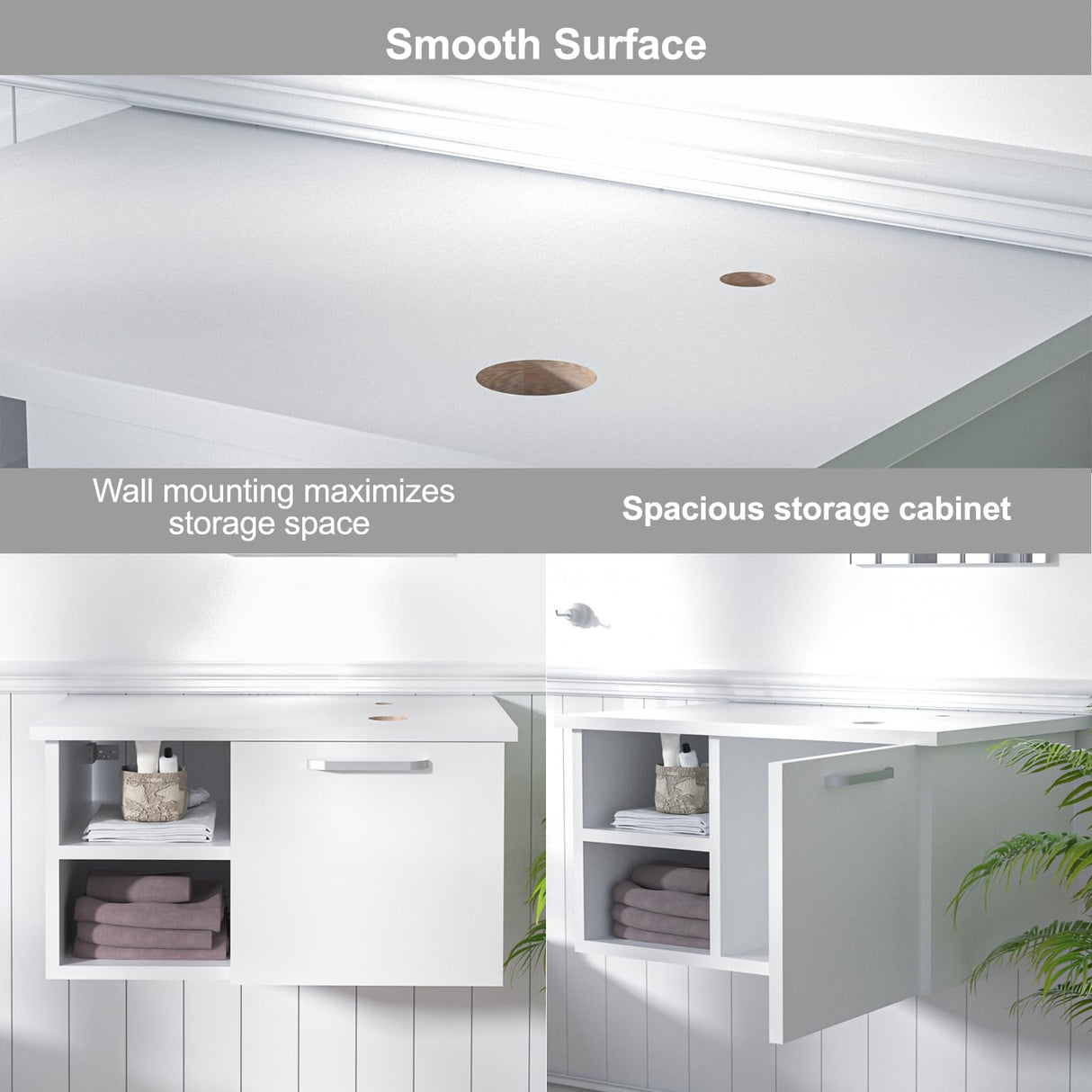 YOURLITE 28 Inch Floating Bathroom Vanity with Sink,White Modern Wall Mounted Bathroom Vanity and Tempered Glass Sink Combo with Mirror and Faucet and Pop-up Drain Set,Clear Boat Glass Sink YOURLITE