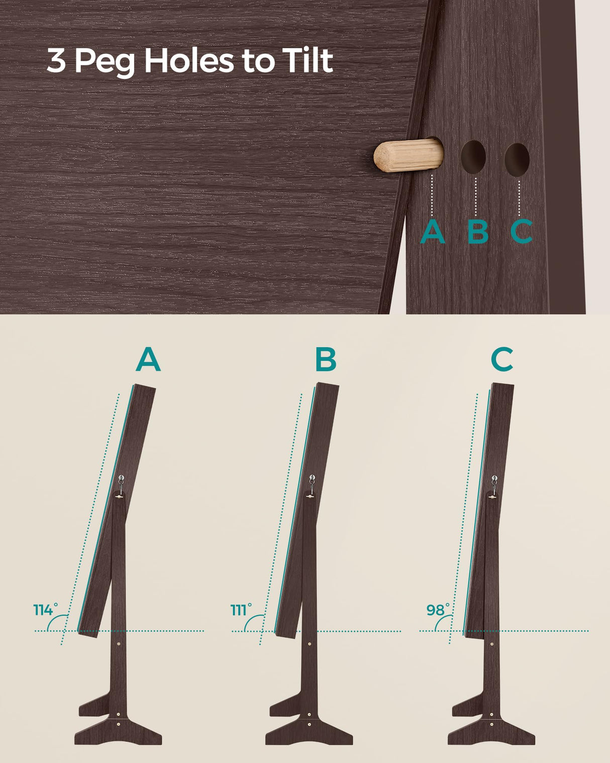 SONGMICS Mirror Jewelry Cabinet Armoire, Standing Full-Length Mirror, Lockable Jewelry Organizer, Gift Idea, Brown Surface and Black Lining UJJC69BR SONGMICS