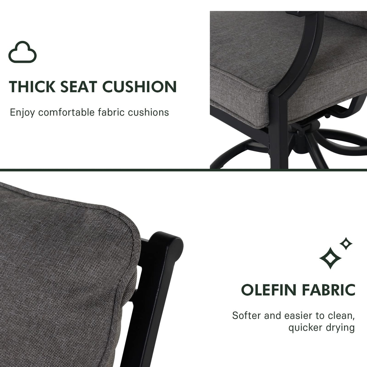 Grand patio 7-Piece Outdoor Dining Set for 6 E-Coated Patio Dining Furniture Set for 6 Patio Swivel Dining Chairs with Olefin Cushions 1 Rectangular Dining Faux Woodgrain Table with Umbrella Hole Grey Grand patio