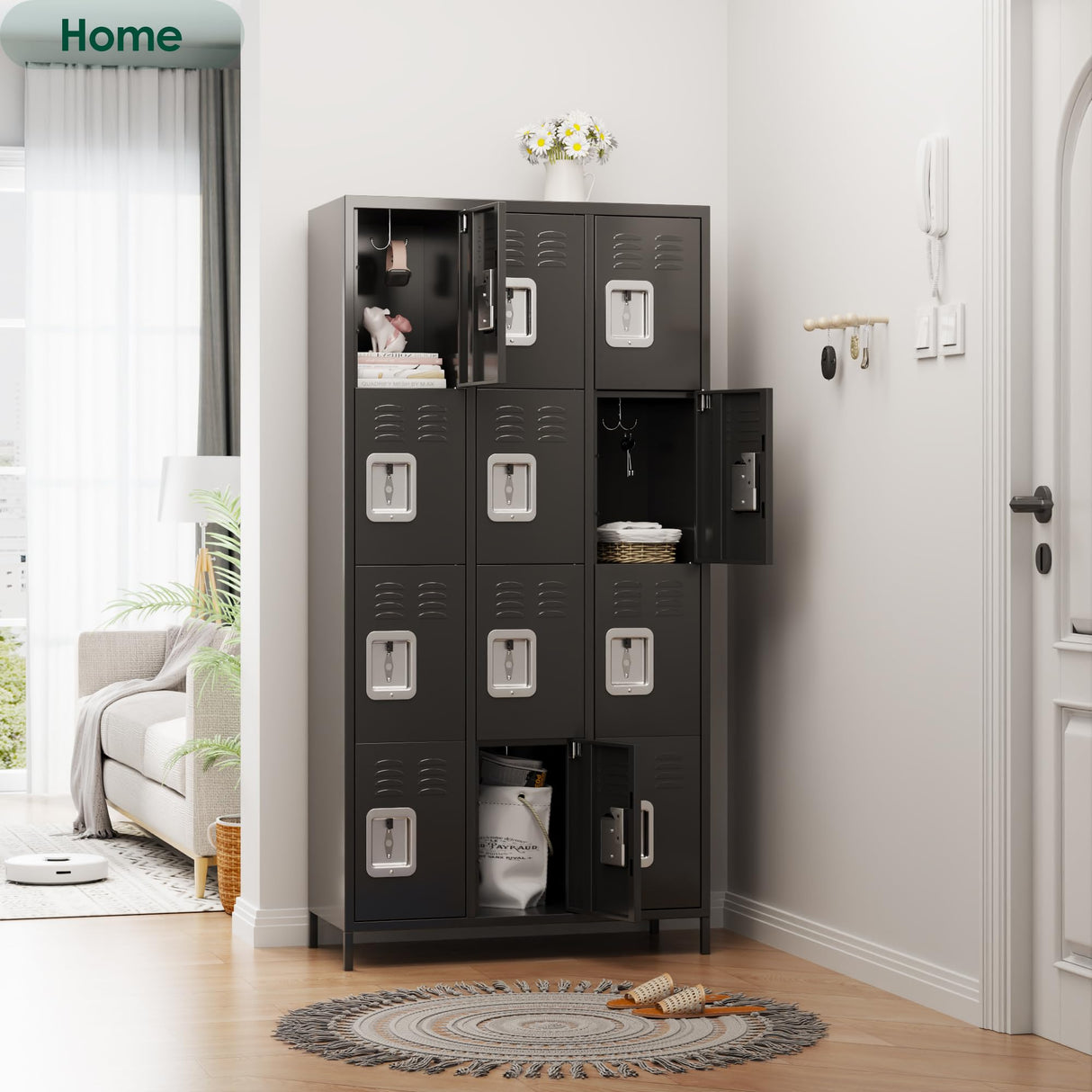 GangMei Employee Locker, Tall Metal Locker with 12 Doors, 72" Storage Locker for Employees School Hospital Garage Gym Home Office with Hooks Requires Assembly (Dark Gray) GangMei