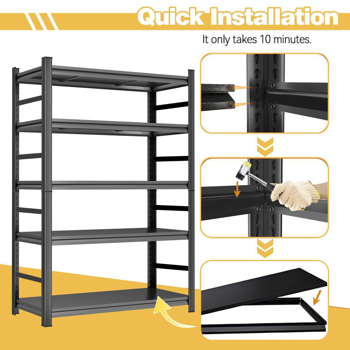 PRESTELION 72" H Metal Garage Shelving Unit 3500LBS Metal Storage Shelves 5 Tier Adjustable Shelving Unit Garage Shelves for Kitchen Warehouse Pantry Basement, 72" H x 36" W x 16" D, Black PRESTELION