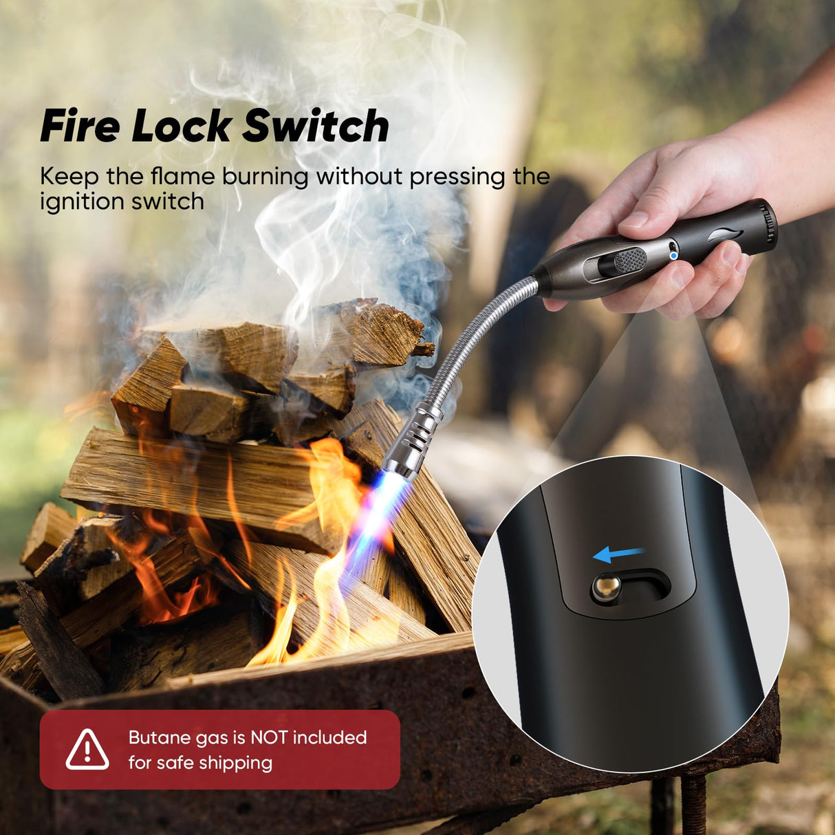 YZLighter Butane Lighter Torch Long Lighter for Grill Fireplace, Refillable Lighter Windproof with Visual Fuel Window Flexible Extra Long Torch Lighter for Camping BBQ Candles (No Butane Included) YZLighter