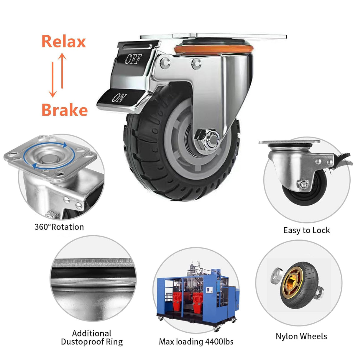 JMSEYOE 6 inch Caster Wheels with Brake 2800lbs,Heavy Duty Casters Set of 4 for Cart, Trolleys, Furniture and Workbench(2PCS Fixed Caster Wheels 2PCS Locking Swivel Casters) JMSEYOE
