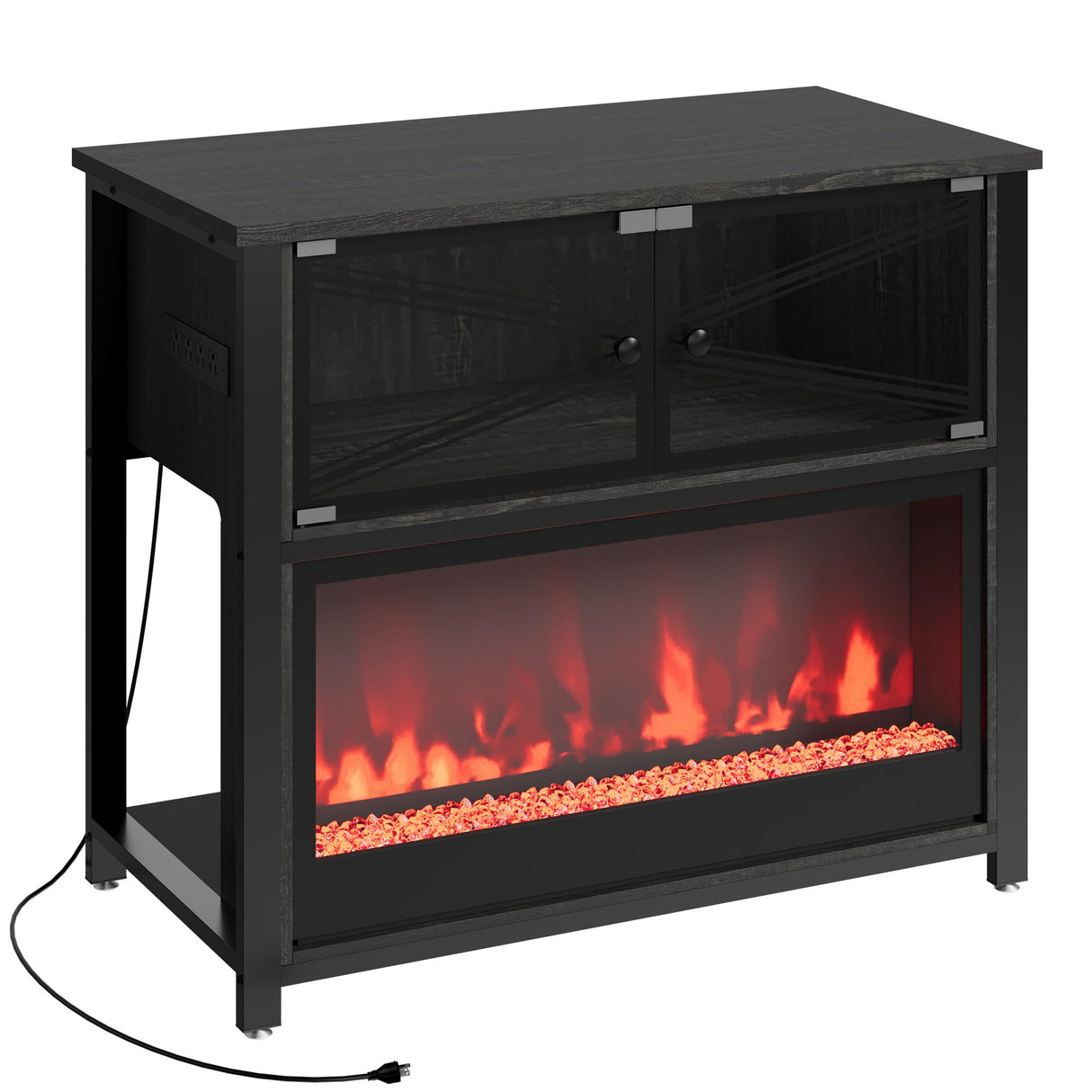 40-50 Gallon Fish Tank Stand with 20-Color LED Flames, No Heat, Metal Frame Structure Aquarium Stand, Glass Doors Storage Cabinet Holds Up to 700 LBS, Fit for Turtle Tank, Reptile Tank (Black) Rresyet