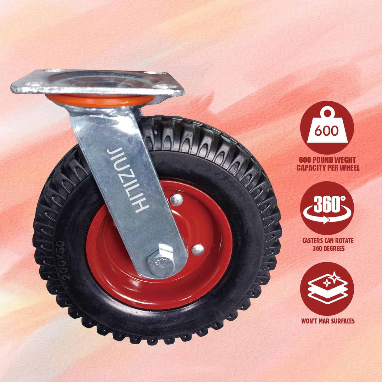 8" Caster Wheels Outdoor Caster Wheels Heavy Duty Caster Wheels Set Of 4 (2 Swivel & 2 Fixed) Large Rubber Castor Wheels Sets 4 JIUZILIH