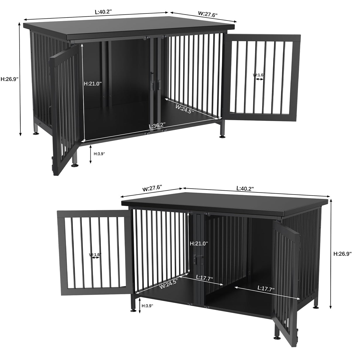 GDLF Double Dog Crate with Divider for 2 Small Dogs or 1 Dog, Furniture Style Kennel Indoor Cage with Removable Panel (Int.dims:36.2”Wx24.5”Dx21”H), Black GDLF