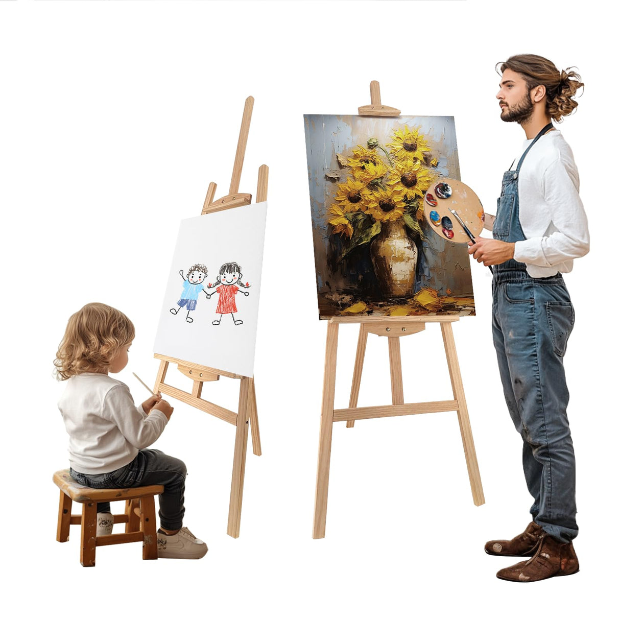 Stuelloaf Adjustable Natural Pine Wooden Painting Basic Easel, Pine Art Easel Stand Hold up to 43'', Painting Canvas for Wedding Sign and Poster, Drawing for Adults, Begginners and Students-New Type Stuelloaf