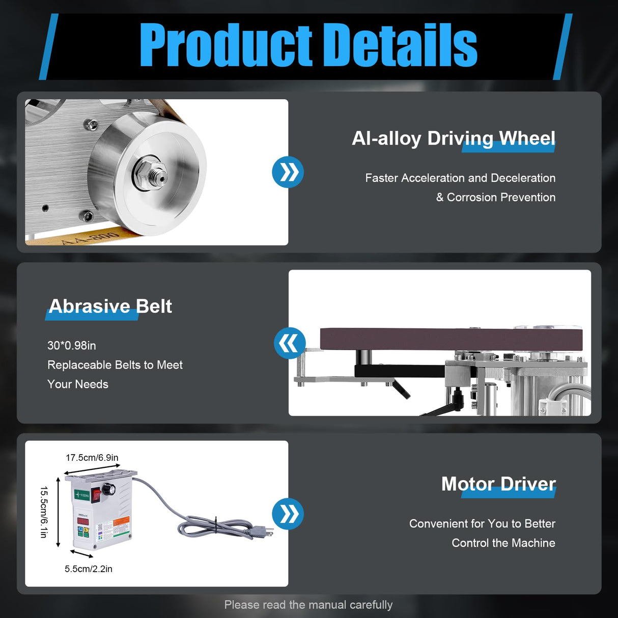 1" x 30" Belt Sander Bench Grinder with 60/800 Grits Sanding Belts, Desktop Belt Knife Sharpener Belt Sander Polisher Sharpener Grinder - DC Brushless Motor Polishing Machine 550W 110V (US Stock) JAYEUW