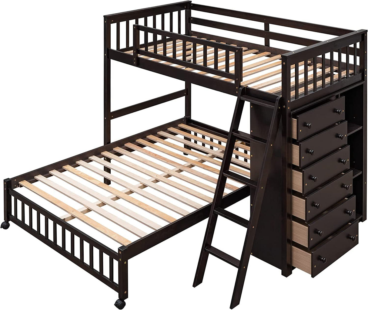 Harper & Bright Designs Twin Over Full Bunk Beds with Six Drawers and Flexible Shelves,Wooden Bunk Beds with Storage and Removable Bottom Bed for Kids Girls Boys,No Box Spring Needed (Espresso) Harper & Bright Designs