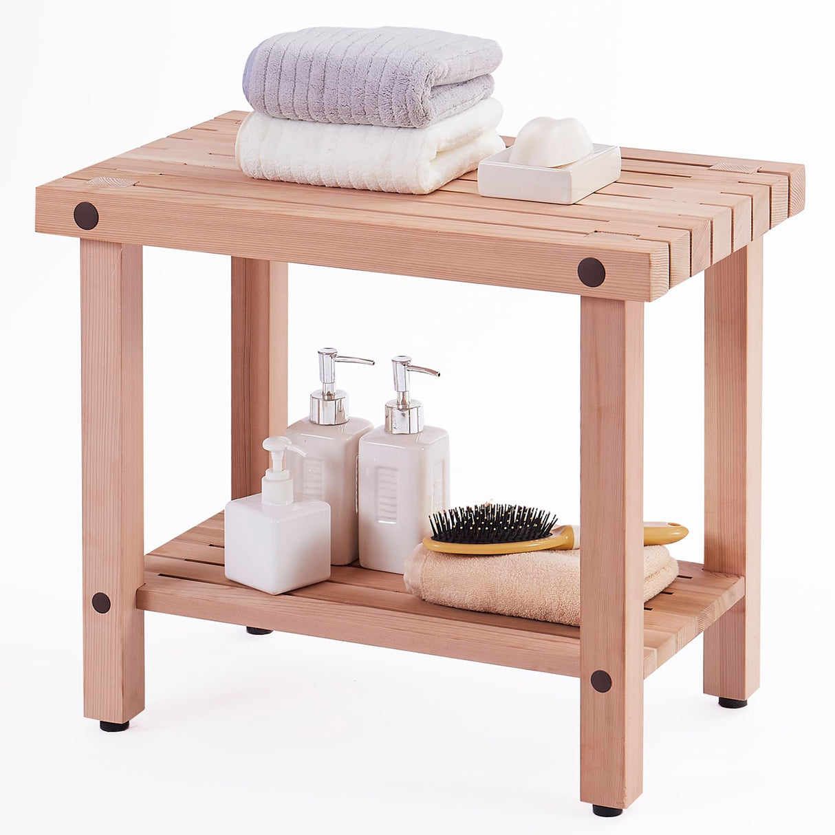 bingaai Cedar Wood Shower Bench 22" - Strong, Soft, Insulating, and Elegant Bathroom Bench for Comfortable Showers and Storage, Cedar Sauna Bench, Perfect for Spa, Patio & Garden Use bingaai