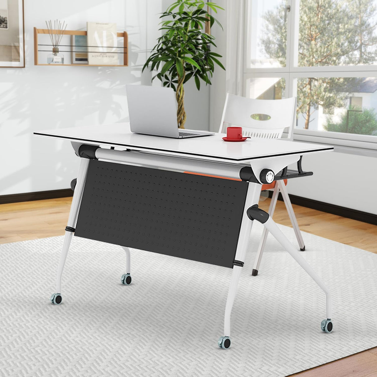 Folding Conference Table,Rolling Meeting Table for Conference Room,Flip Top Mobile Trainning Table with Wheels,Foldable Conference Room Tables,Rectangle Meeting Seminar Table for Office (4Pack 53.1in MSFDC