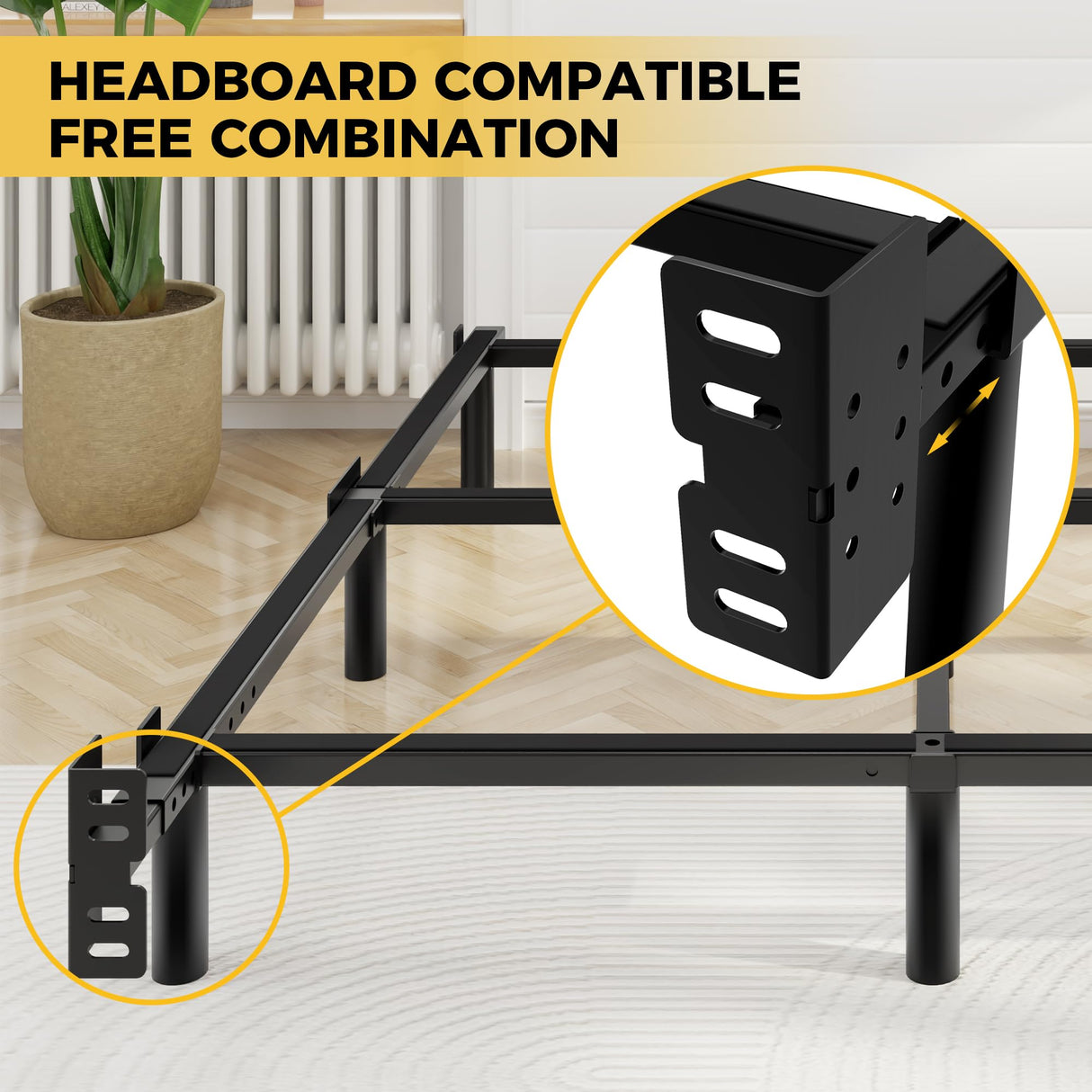 Awesofurni Queen Bed Frame with Smart LED Lights, 7 Inch Basics Metal Bed Frame, Heavy Duty 9-Leg Base for Box Spring and Mattress, Noise-Free, Easy Assembly, Black Awesofurni