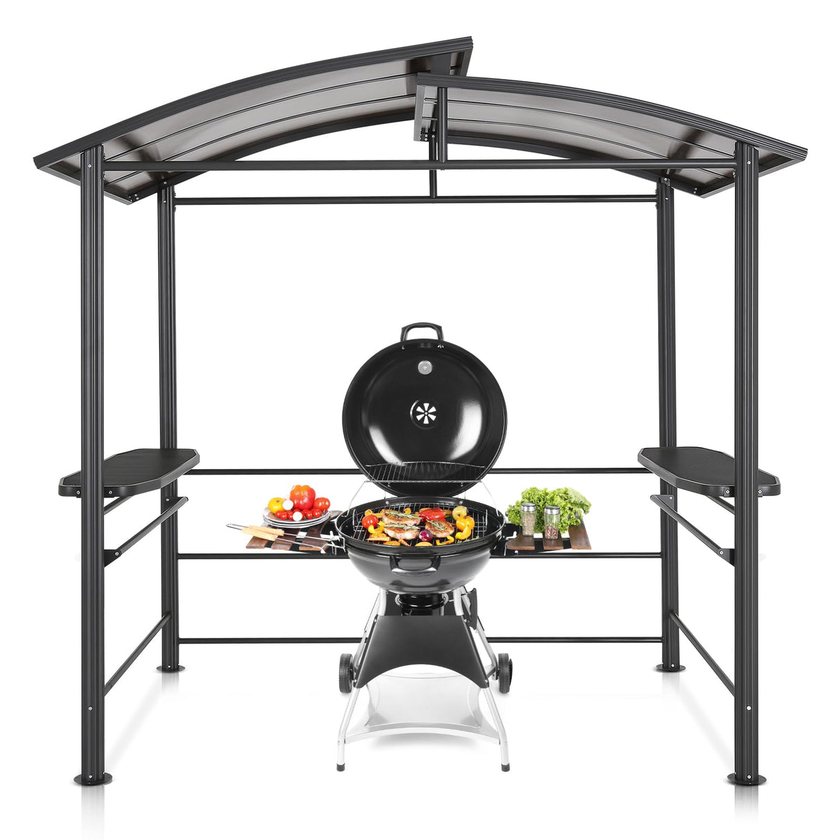 EAGLE PEAK 8x5 ft Grill Gazebo, Steel Frame Outdoor BBQ Cover, Double-Tier Polycarbonate Barbecue Canopy with Shelves EAGLE PEAK