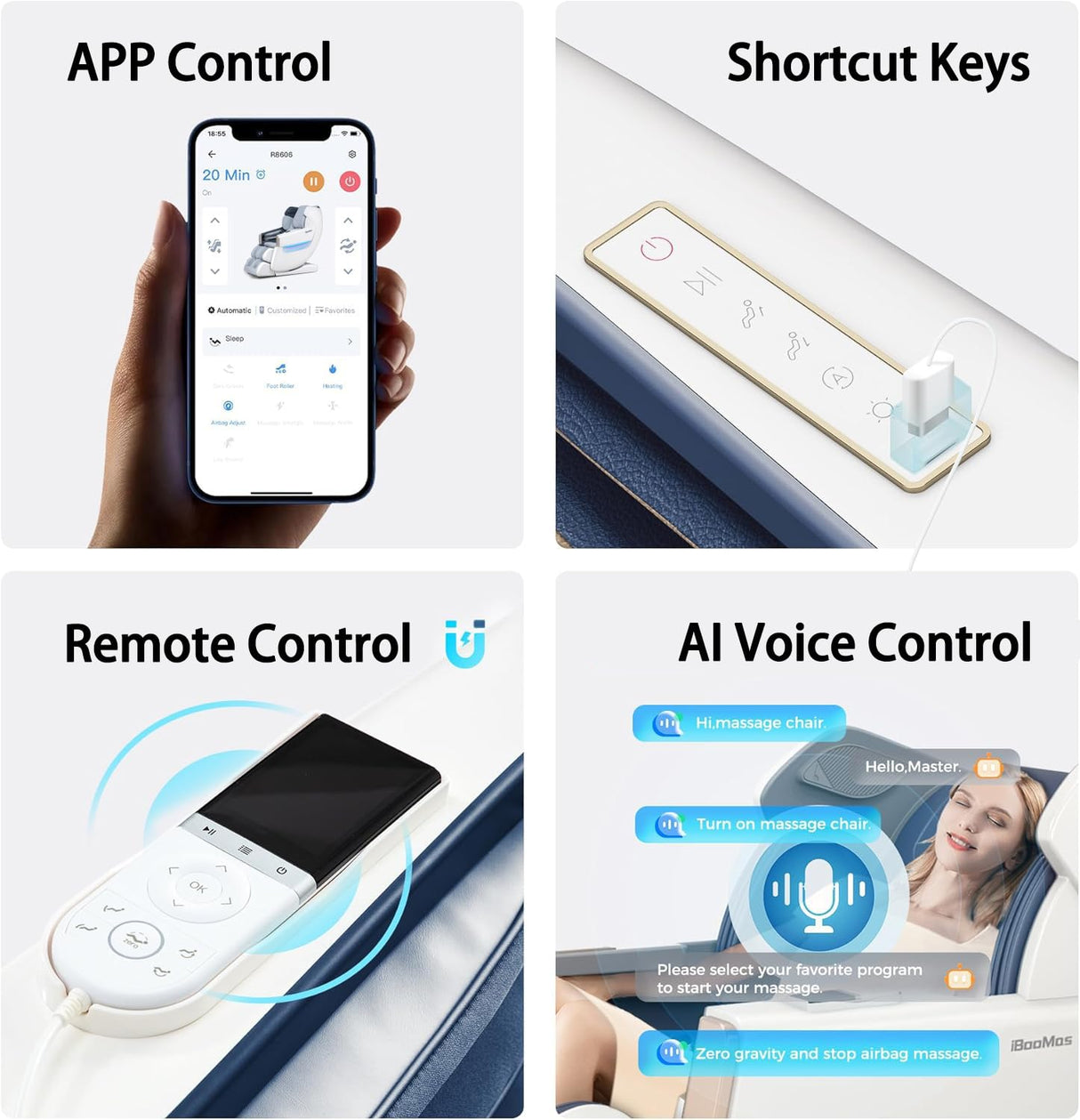 iBooMas R8606 Massage Chair Full Body with APP Control,SL Track Zero Gravity Massage Chairs with Leg Auto Extension,12 Modes,Heating,Shiatsu,Sleep Mode,Foot Roller,AI Voice,Pet-Scratch Resistant Shell iBooMas