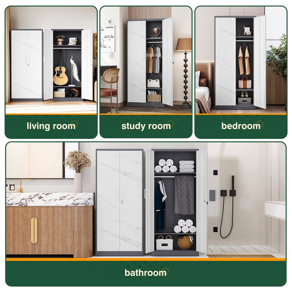 Letaya Wardrobe Closet, 72" H Clothing Storage Cabinet with Adjustable Shelves and Hanging Rod, Bedroom Armoire Clothes Organizer (White Gray) Letaya