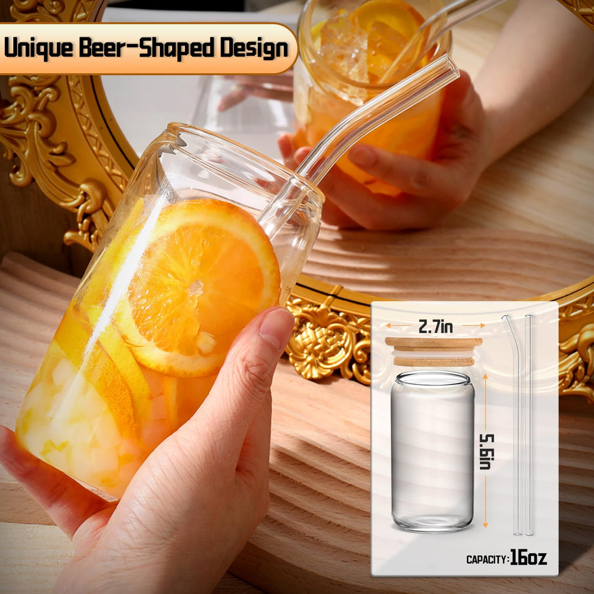 Glass Cups with Lids and Straws 4 pcs,16 oz Glass Cups for Coffee Bar Accessories-DWTS DANWEITESI Iced Coffee Cups with Lids,Drinking glasses Set,Coffee Cups Glass Tumbler with Straw and Lid for Gifts DWTS DANWEITESI