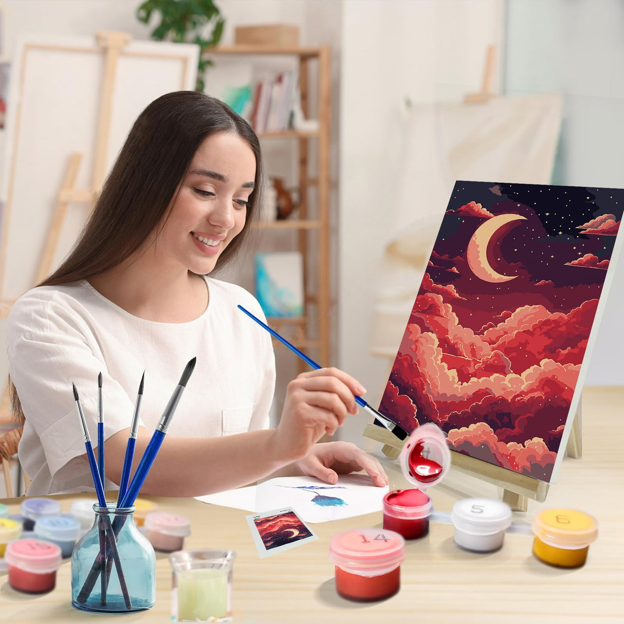 JOOZ Moon Paint by Numbers Kit for Adults with Frame, Paint by Number with Easel, Adults Paint by Number Kits Framed Canvas, DIY Oil Painting Kit for Home Wall Decor 8 x 12 Inch JOOZ