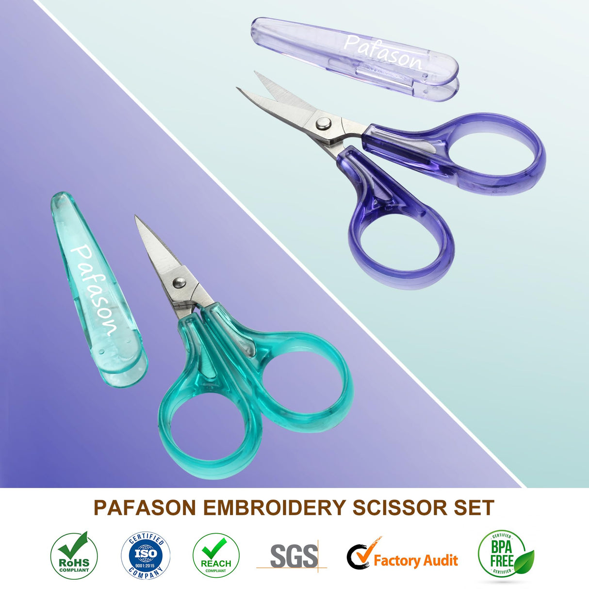 PAFASON Sharpest & Precise Stainless Steel Curved Straight Thread Yarn Fabric Cutting Scissor with Safety Cap & TSA Complied Ideal for Embroidery Quilting Sewing Knitting Crafting Cross Stitch Crochet Pafason