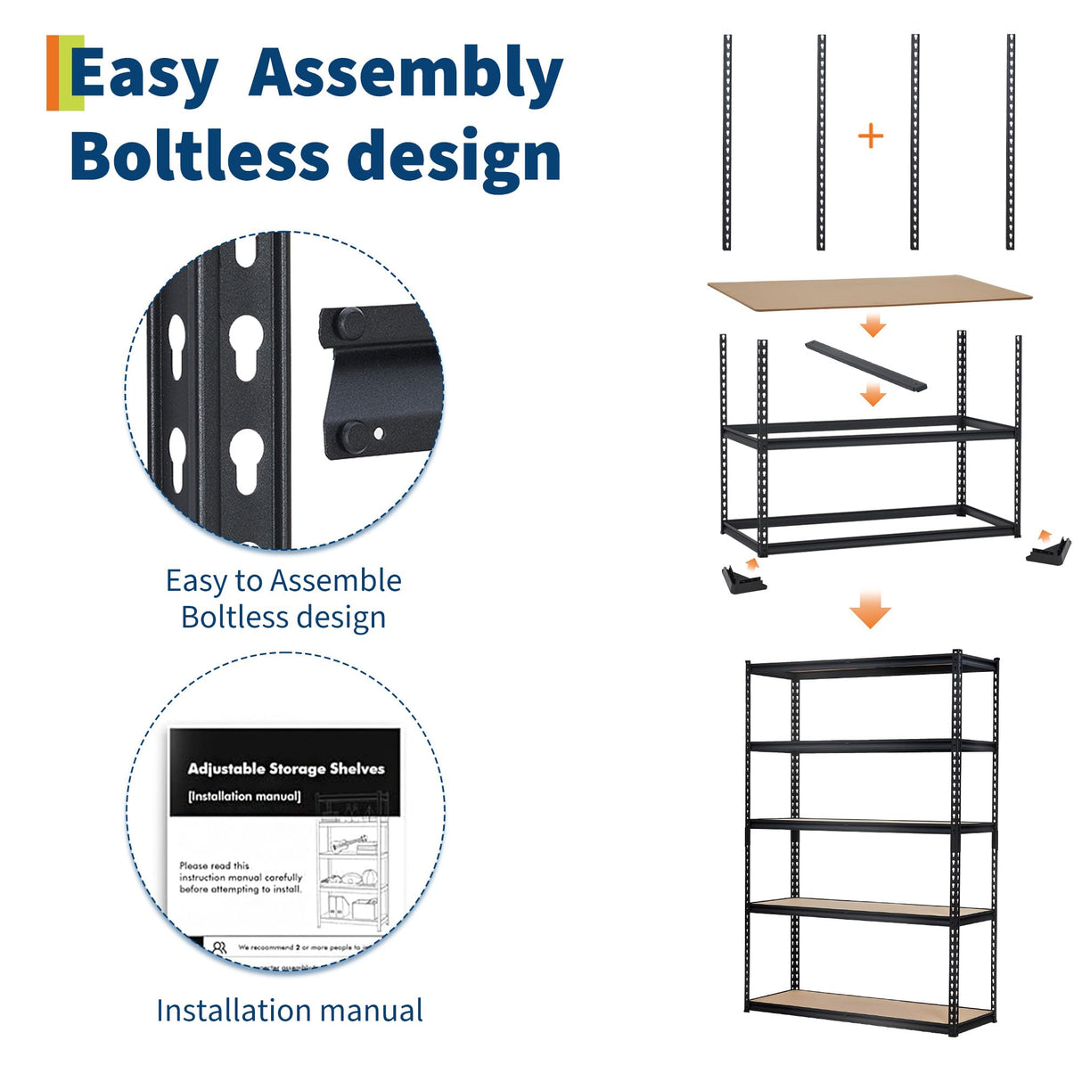 Garage Storage Shelves 5 Tiers, Heavy Duty Storage Shelving Racks with 2500 LBS Capacity, 48 " L x 18 in W x 72 in H Metal Adjustable Shelving Unit for Kitchen Pantry Basement Bathroom Laundry GarveeHome