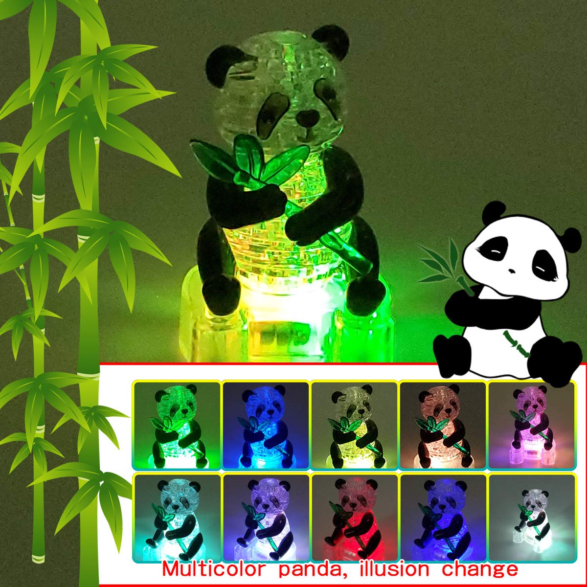 Coolplay 3D Crystal Puzzle Panda Gifts, Desk Toys with Light-Up Base 58 Pieces Coolplay
