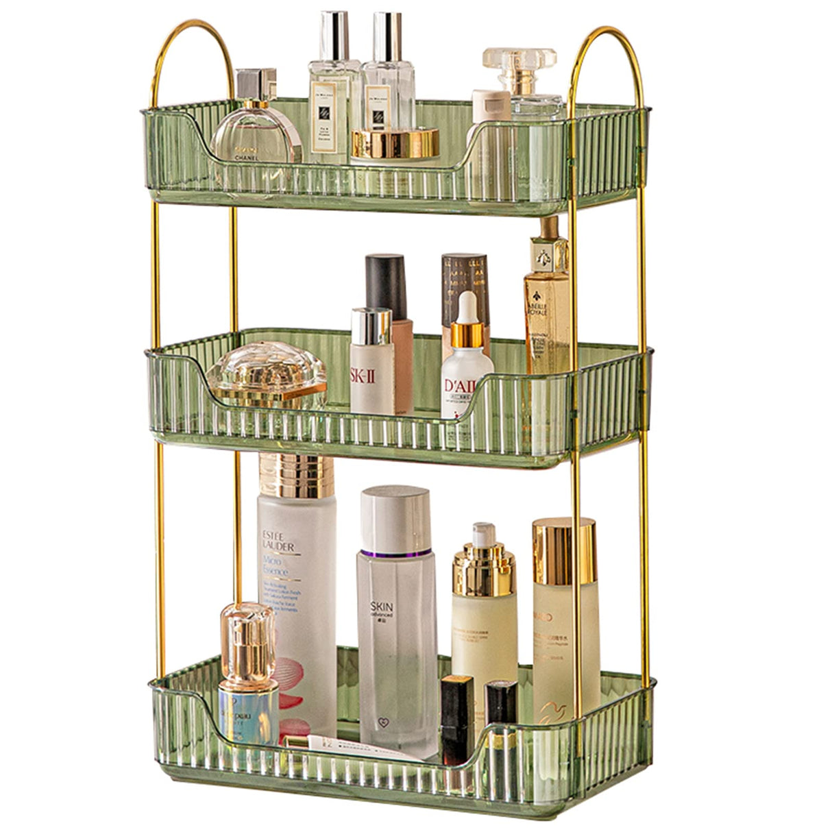 Shuang Qing Bathroom Counter Organizer - Countertop Storage, Cosmetics & Skincare Shelf, Makeup & Perfume Organizer, Spice Rack for Kitchen (3 Tier - Green) shuang qing