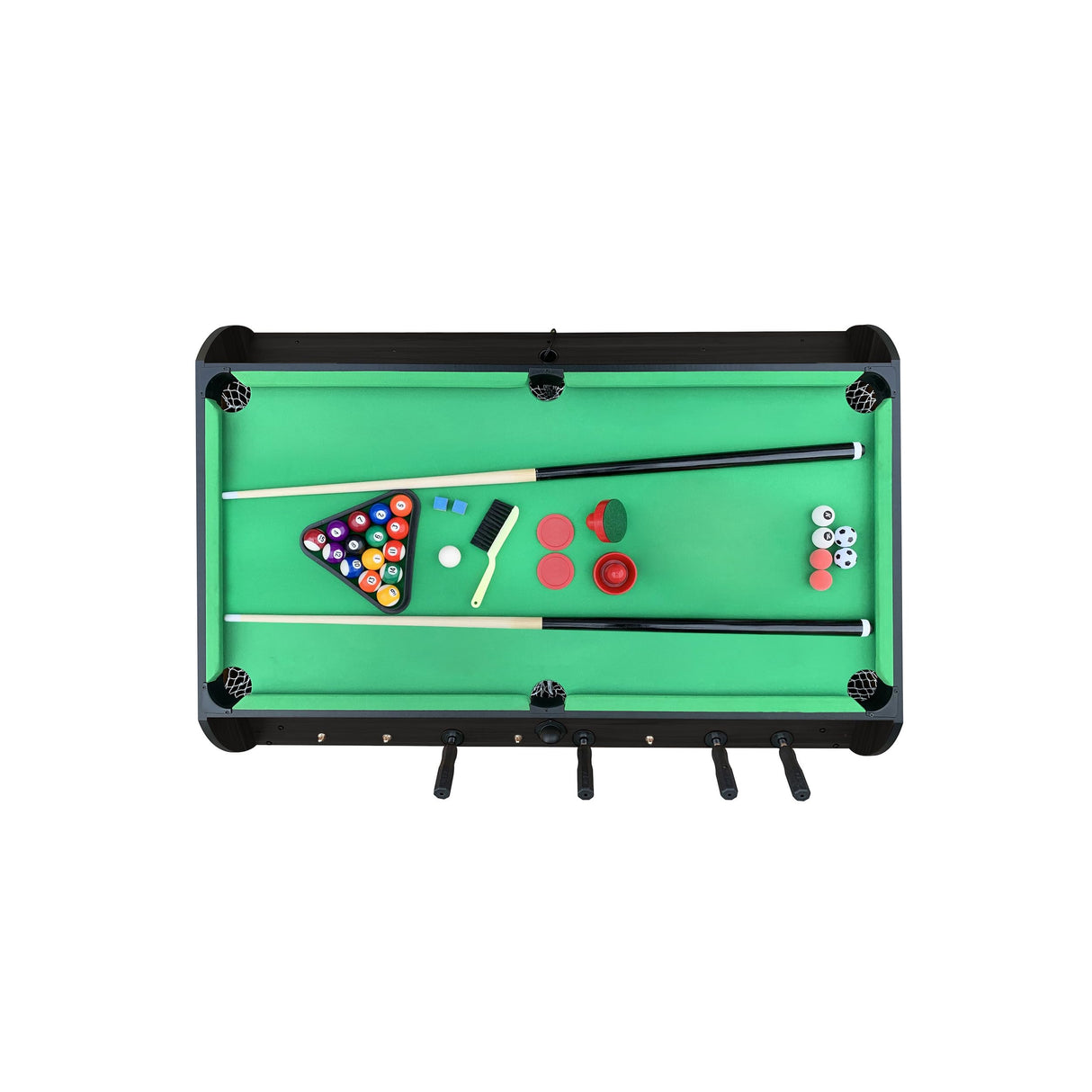 KICK Triplex 55″ Telescopic Rods 3-in-1 Swivel Multi Game Table (Black) - Combo Game Table Set - Billiards, Air-Hockey and a Foosball for Home, Game Room, Friends and Family! KICK