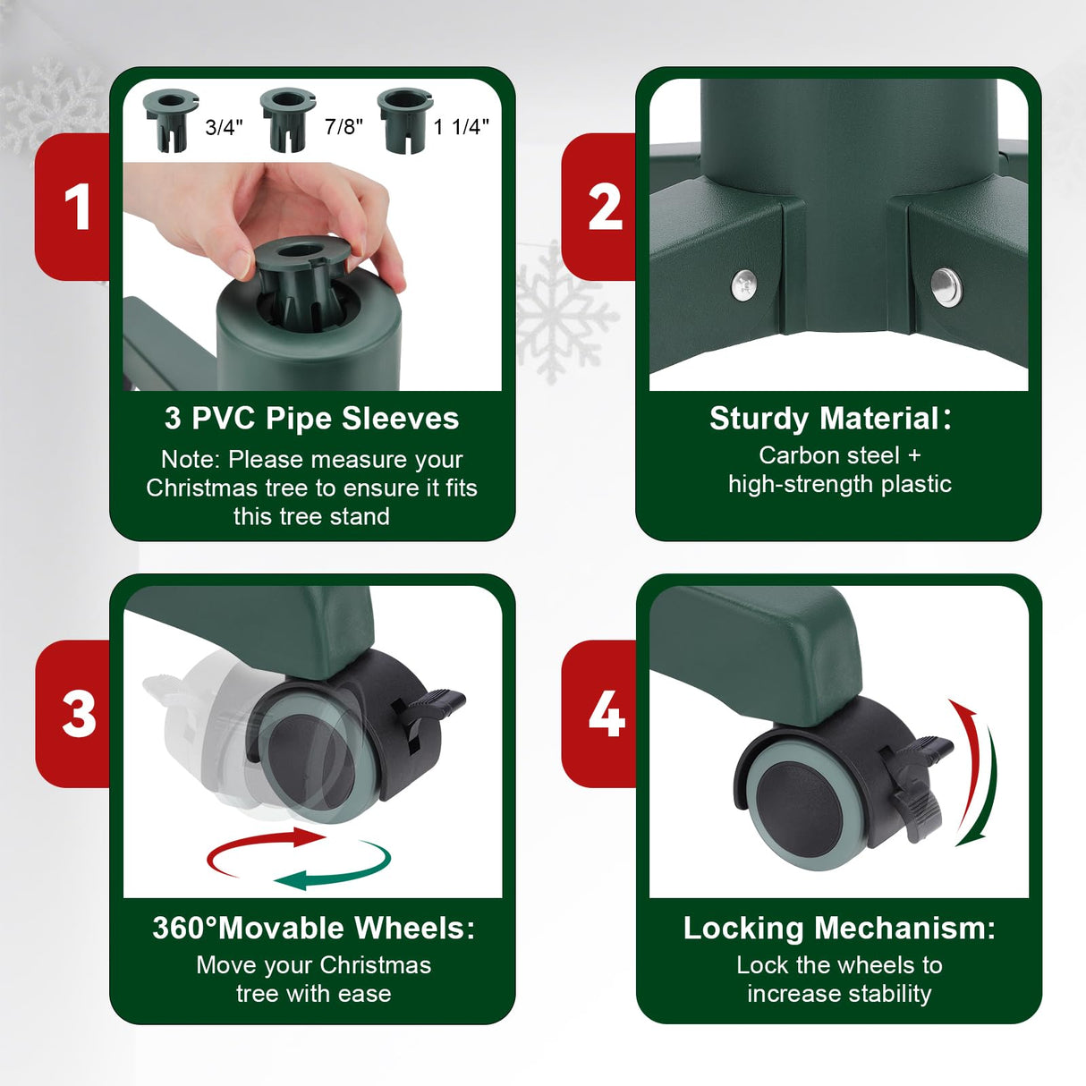 Hammrit Rolling Christmas Tree Stand with Wheels, Artificial Christmas Tree Stand Fits up to 7.5 Ft Trees, No Installation Artificial Xmas Tree Stand Foldable Movable Universal Christmas Tree Base Hammrit