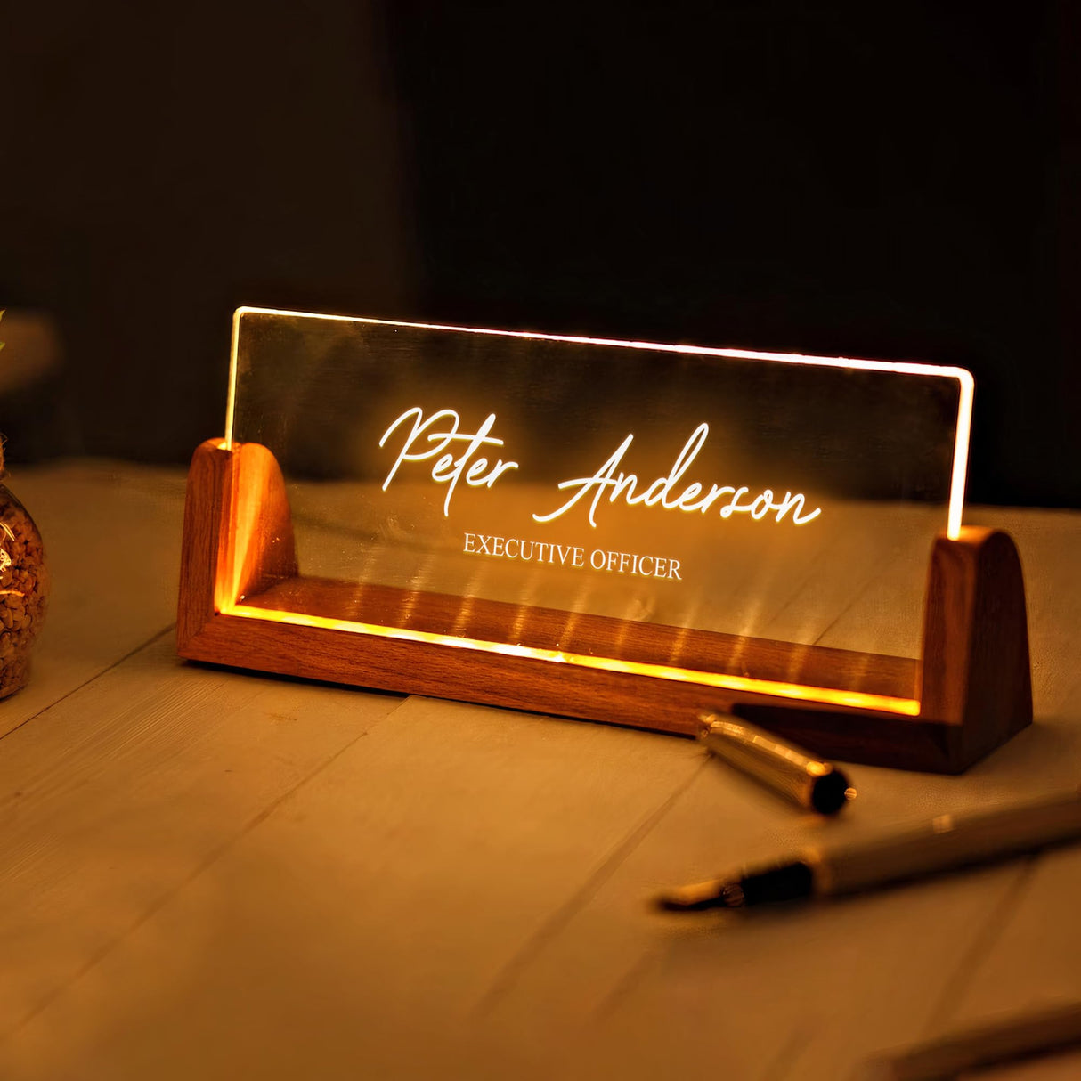 Personalized Light Up Desk Name Plate | New Job Promotion Gifts for Boss, Coworker, Friend | Office Table Decor from Wood for Men, Women | Custom HEGANITS