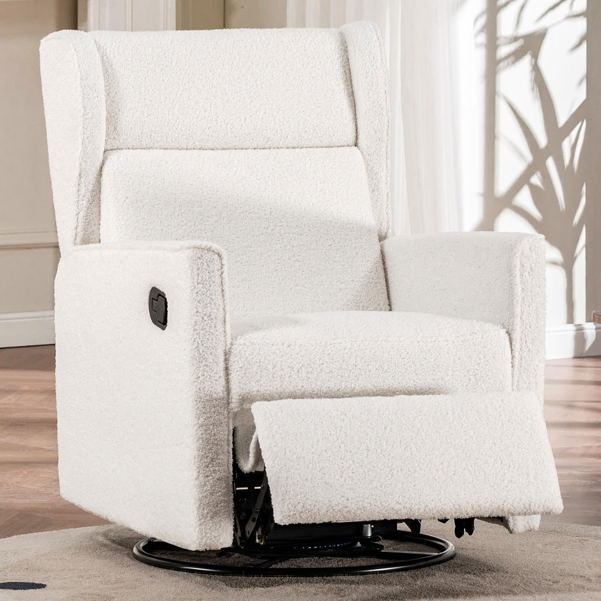 COMHOMA Nursery Rocking Chair Teddy Upholstered Swivel Rocker Recliner Manual Glider Reclining Chair for Living Room Bedroom Offices (Beige, 1 PCS) COMHOMA