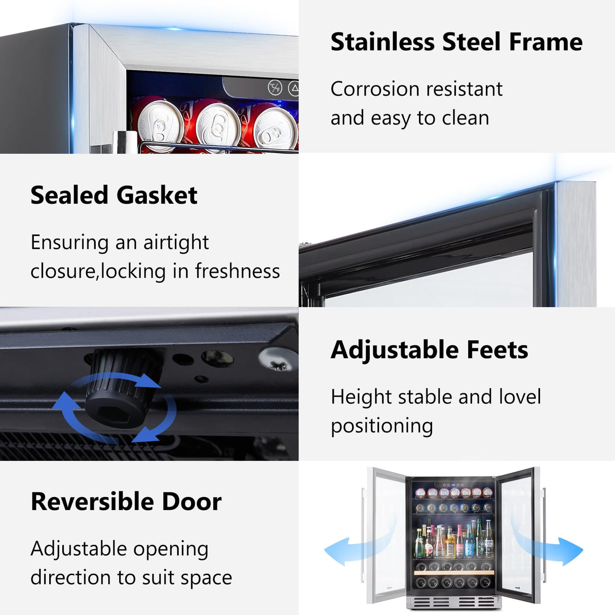 Beverage Fridge 24 Inch Beverage and Wine Cooler Built-in or Freestanding - 120 Cans & 16 Bottles Capacity Wine Refrigerator Cooler Kalamera