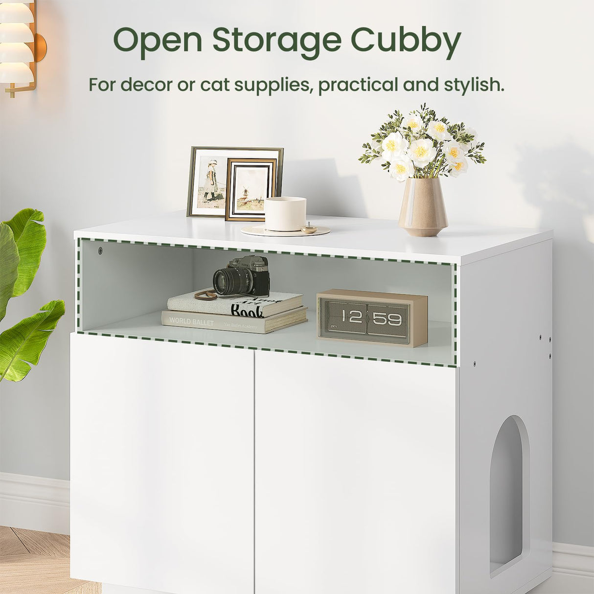 CHOEZON Cat Litter Box Enclosure, Litter Box Furniture Hidden, Versatile Litter Enclosure Furniture with 2 Doors and 1 Entrance, Indoor Cat House for Living Room, Bedroom, White MMW01WB CHOEZON