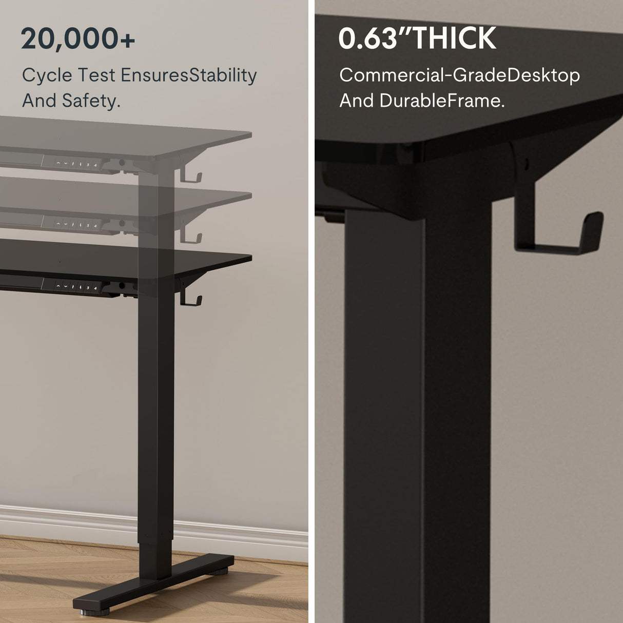 FLEXISPOT Standing Desk 48 Inches Whole-Piece Desk Board Electric Stand Up Desk Height Adjustable Desk for Home Office Sit Stand Desk(Black Frame + 48" Black Top) FLEXISPOT