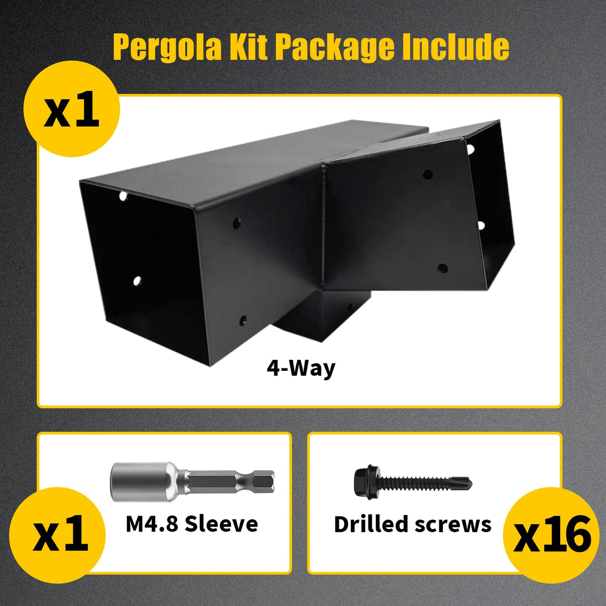 Qrooviiy 15 Degree Pegola Bracket Kits,4-Way Right Corner Woodwork Brackets for 4" x 4" (Actual:3.5"x3.5") Lumber,DIY Gazebo Brackets for Patio Pergolas, Gazebos, Log Cabin W/Hardware - 1Pack… Qrooviiy