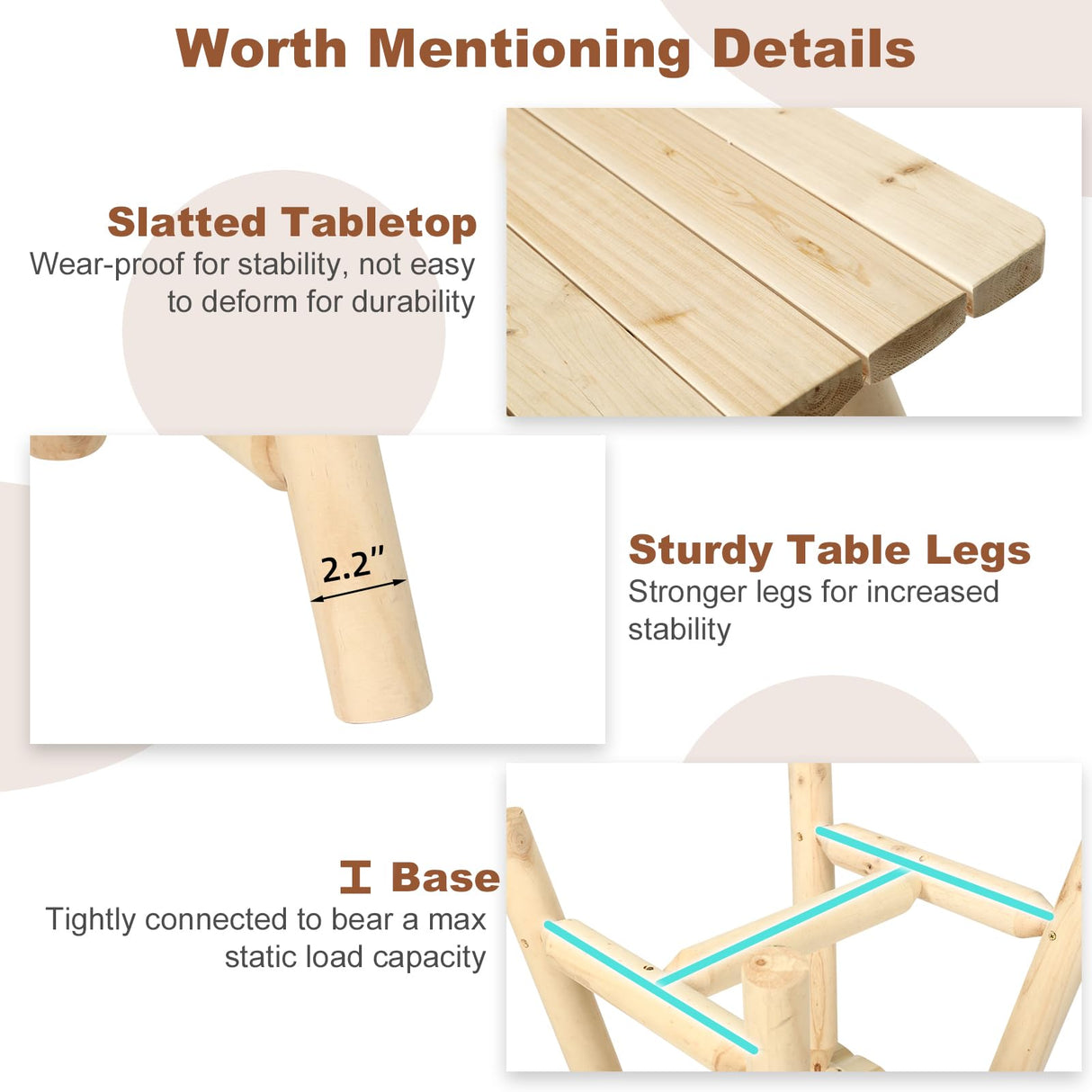 HOMEDIARY Wooden Adirondack Log Side Table, Cedar Wood Outdoor Square End Table w/Slatted Tabletop, Oversize 19.5” Indoor Outdoor Patio Side Coffee Table for Garden Patio Backyard Porch, Natural HOMEDIARY