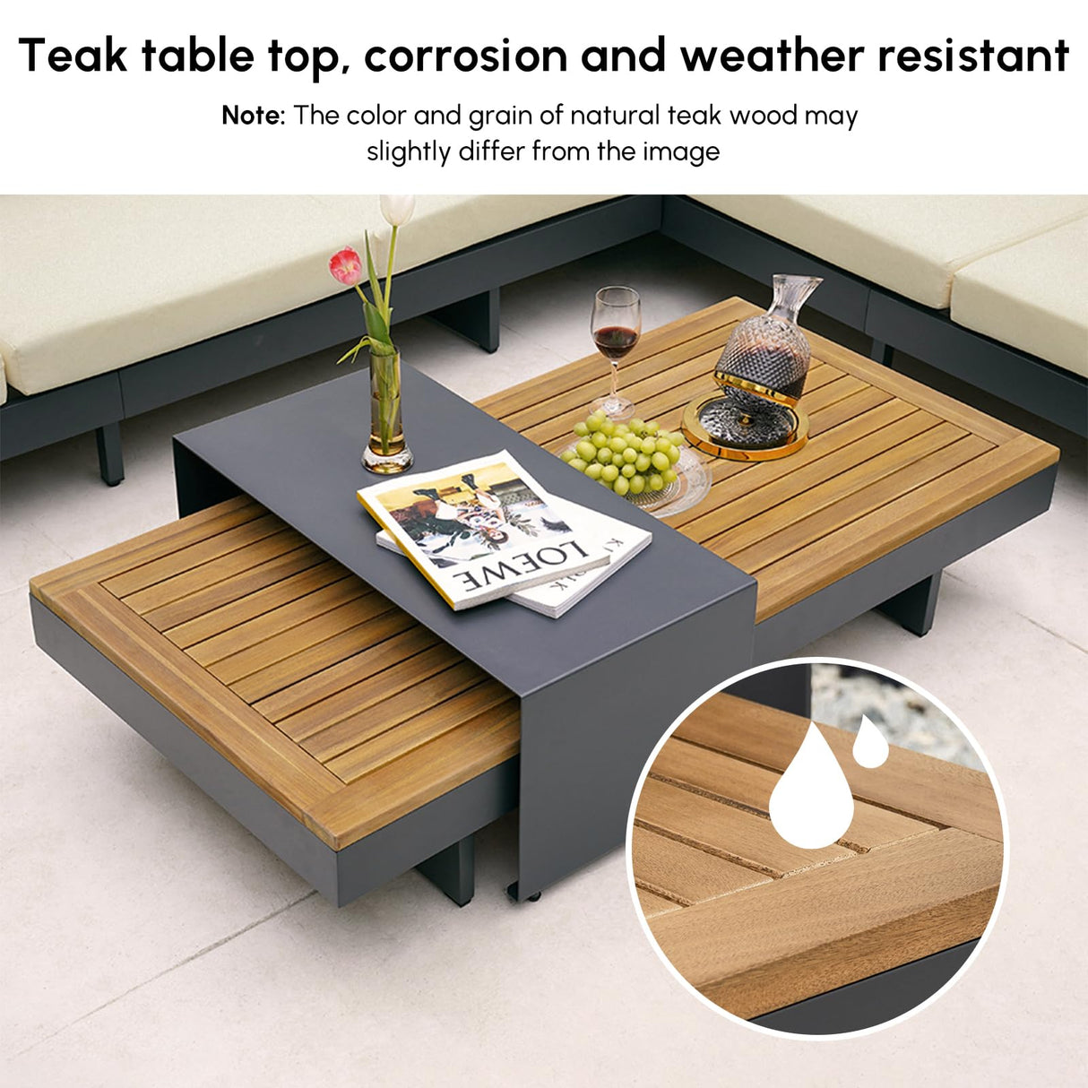 homary 6 Piece Aluminum & Teak Outdoor Sofa Set, Patio Sofa Seat L-Shaped Outdoor Sectional Sofa Set with Adjustable Backrests, Waterproof, Fade Resistant Cushions Ideal for Patios & Balconies,Beige homary