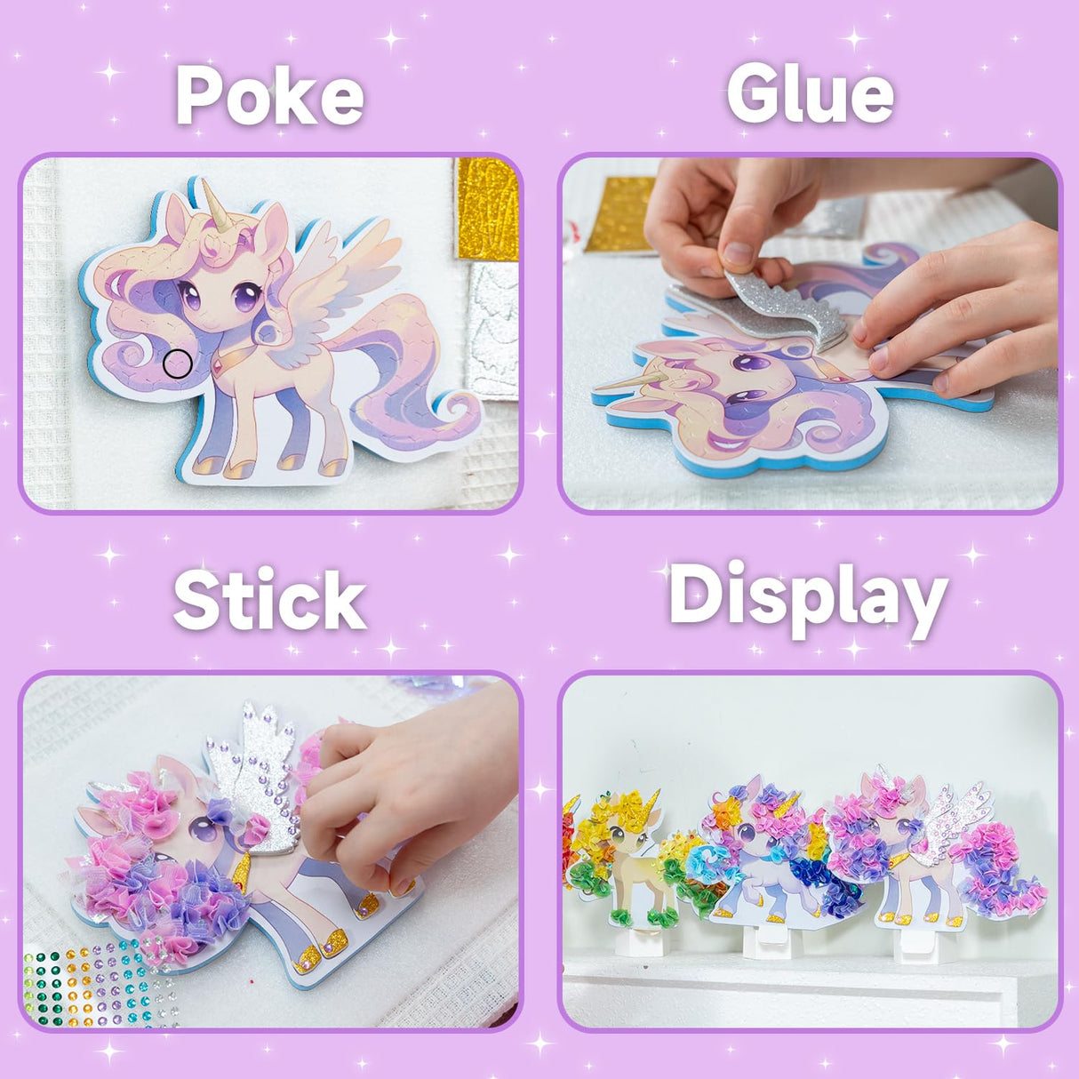 kiddoart Poke Art Magical Unicorn Craft Kit - Mess-Free DIY Creative Activity for Kids, Birthday Gifts for Girls & Boys Ages 4-12, Arts and Crafts Toys with 6 Unicorns & Accessories kiddoart