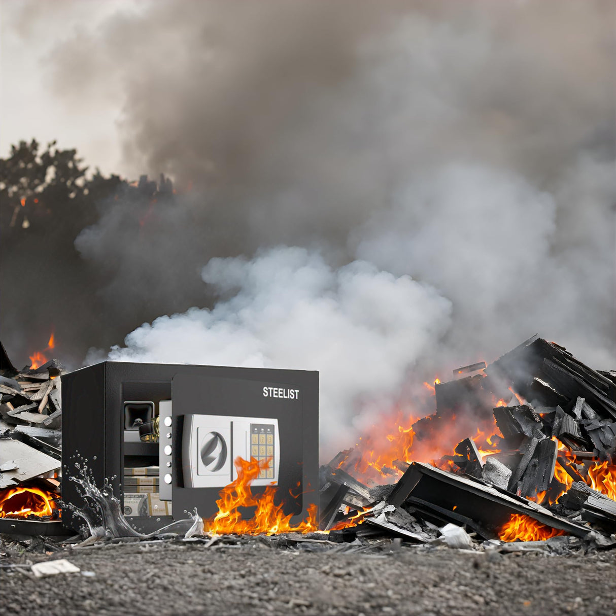 STEELIST 0.8 Cubic Fireproof Waterproof Safe, Security Digital Box with Removable Shelf, Cash Box for Home, Fireproof Safe for Documents, Jewelry, Gun, Valuables, Safety Box, Black STEELIST