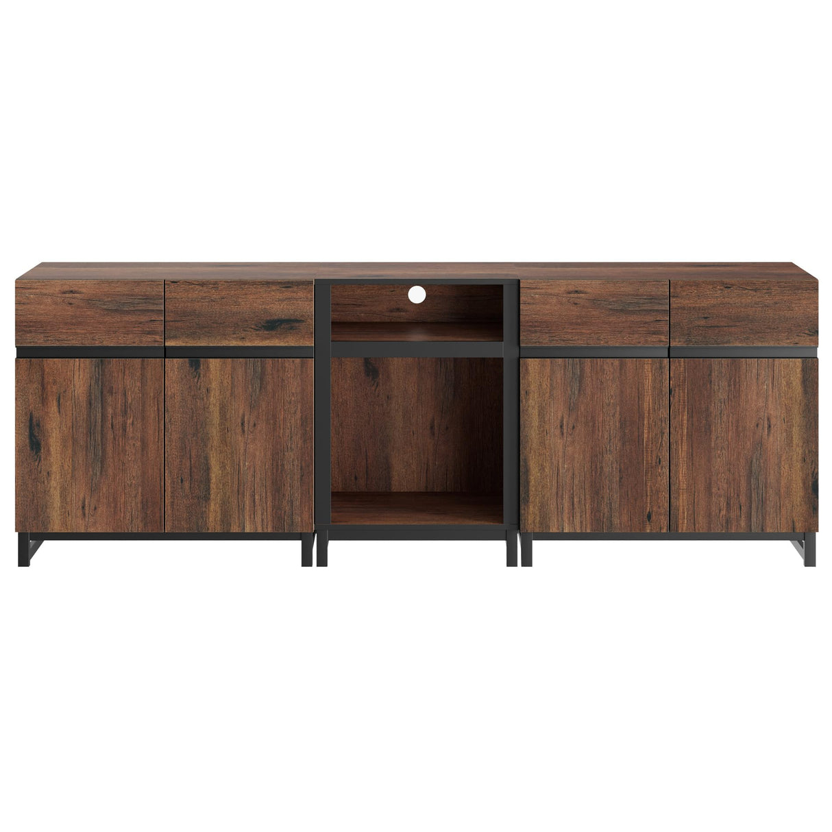 WAMPAT TV Stand for TVs up to 90 inch, 3 in 1 Modern Entertainment Center with Metal Base & 2 Adjustable Shelves, TV Console for Living Room,Brown WAMPAT