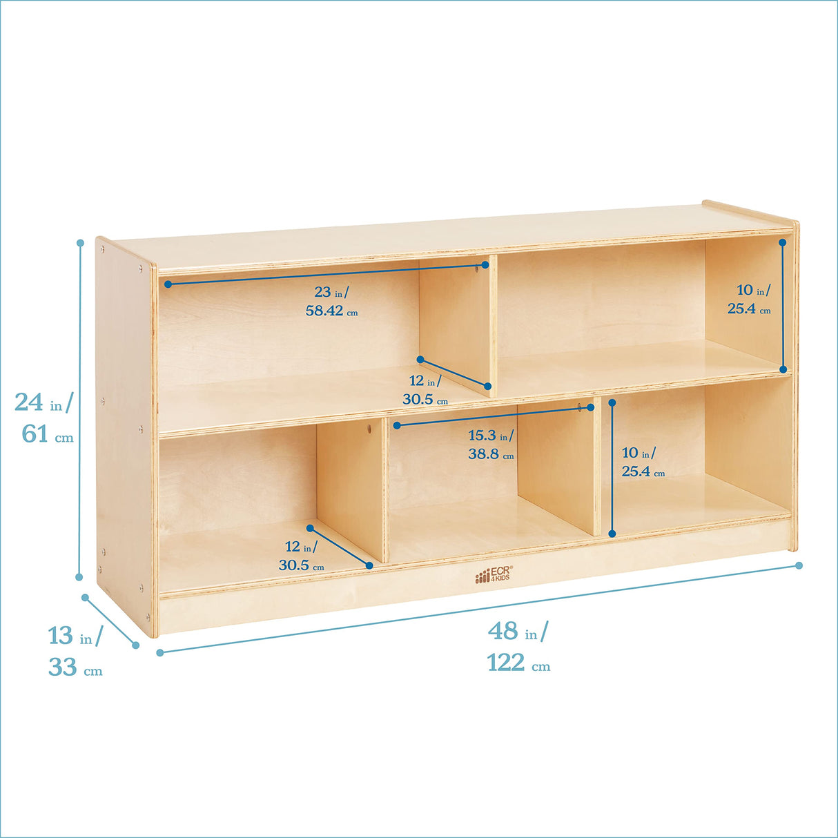 ECR4Kids 5-Compartment Mobile Storage Cabinet, 24in, Classroom Furniture, Natural ECR4Kids