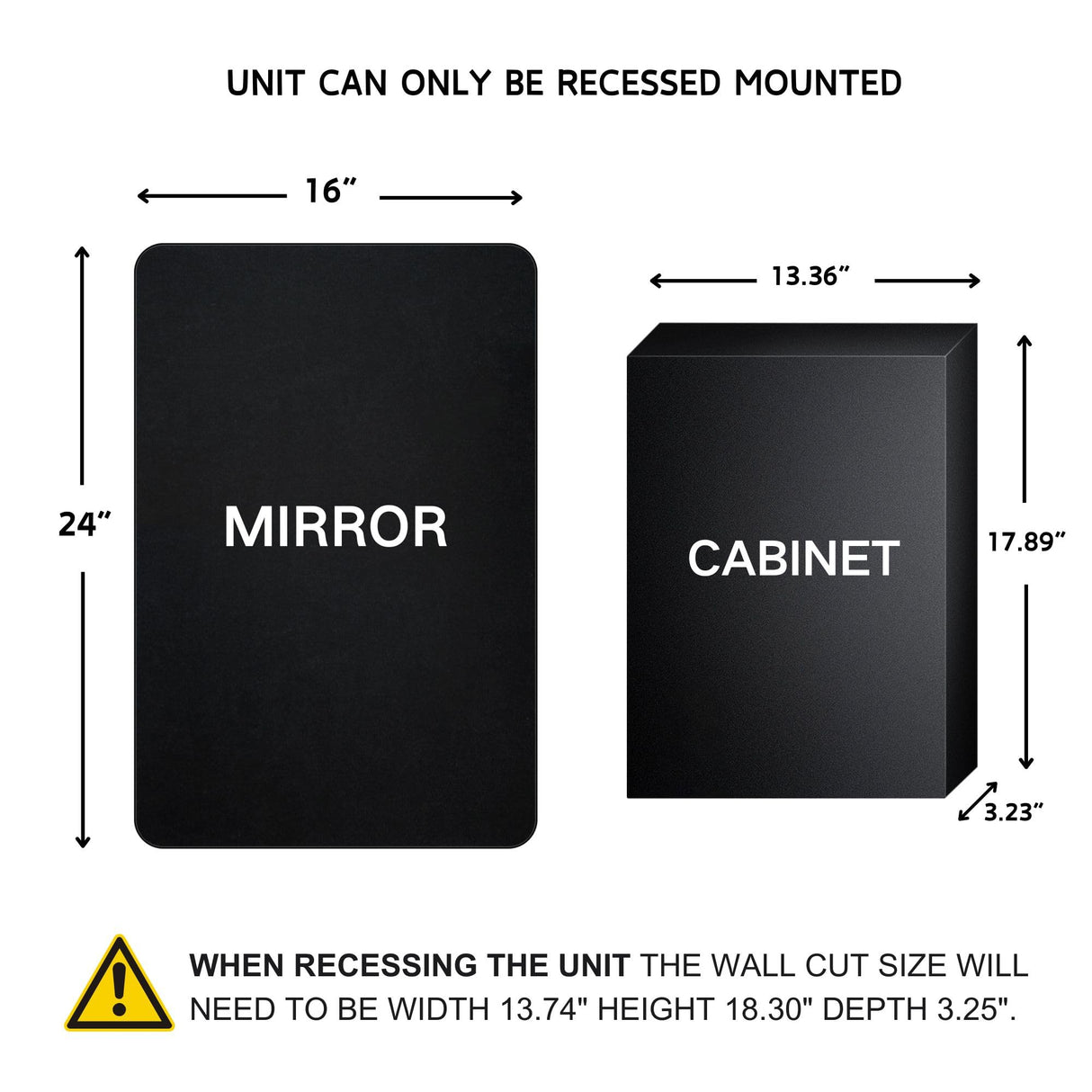 TEHOME Farmhouse Black Metal Framed Recessed Bathroom Medicine Cabinet with Beveled Mirror Rounded Rectangle Bathroom Medicine Cabinet 16x24 inch TEHOME