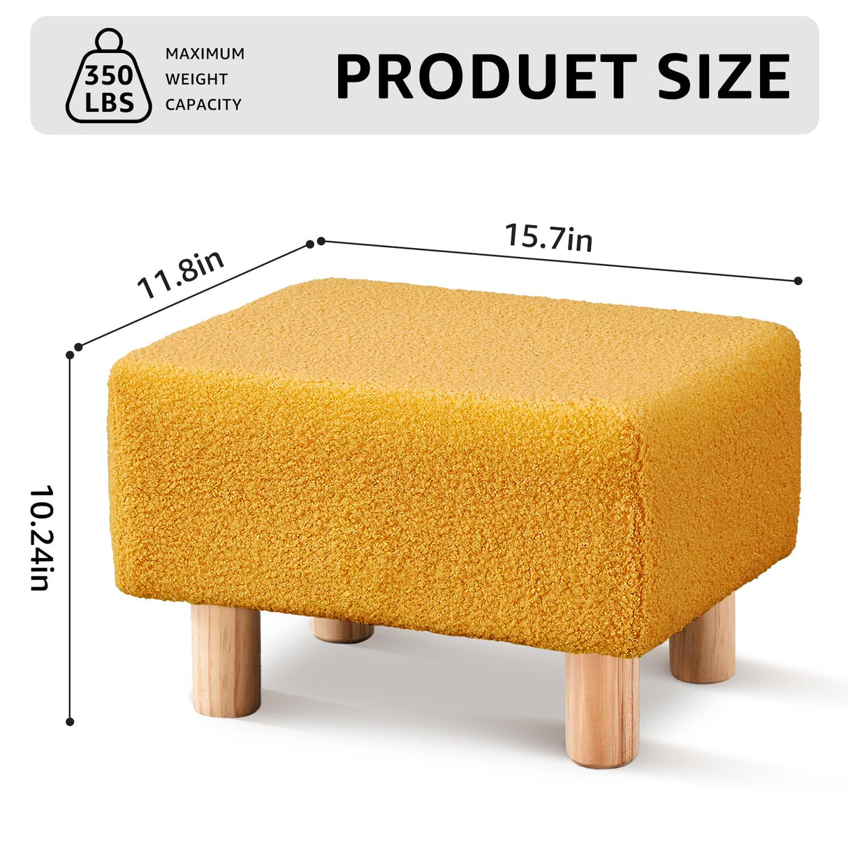 Wimarsbon Ottoman,Modern Footrest with Soft Padded Seat,Teddy Velvet Foot Stool with Wood Legs,Small Square Pouf for Living Room,Bedroom and Office (Brilliant Yellow) Wimarsbon